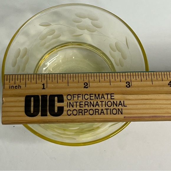 vtg depression glass yellow etched floral leaves vines berry bowl replacement - Picture 6 of 6